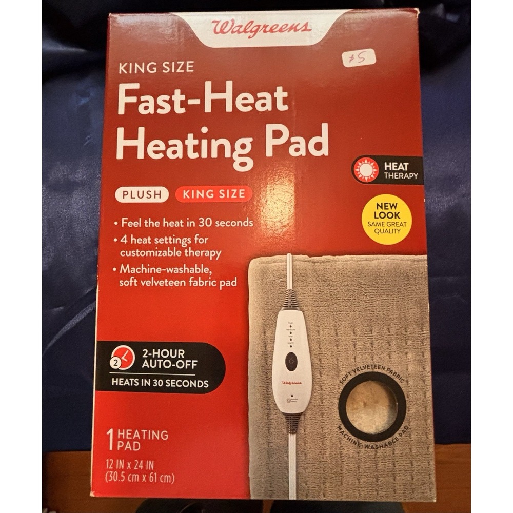 Walgreens Fast-Heat King Size Plush Heating Pad Gray 4 Heat 2Hr Auto-Off[B]